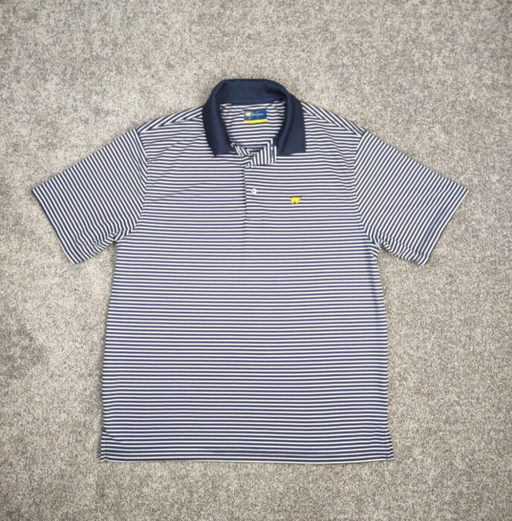 Jack Nicklaus Polo Shirt Men Large Blue White Striped Golden Bear Golf Athletic